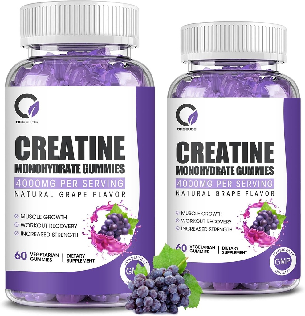 Creatine Monohydrate Gummies Strength for Men & Women, Energy Boost Work Supplemen - Grape Flavor