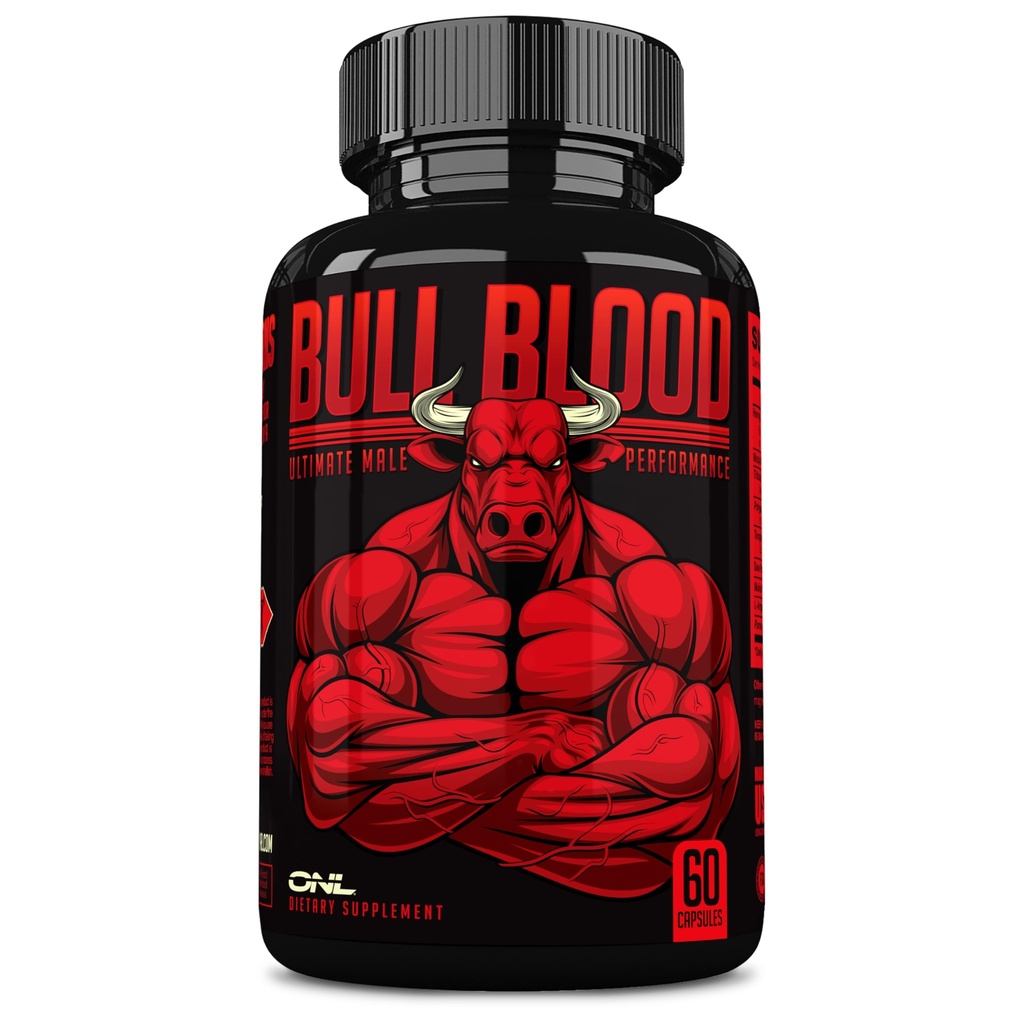 Bull Blood Testosterone Booster for Men - Testosterone Suplemen untuk Stamina & Endurance - Maca Root, Horny Goat Weed, Tribulus Terrestris Extract & Tongkat Ali - Pria Enhancing Suplemen - 60 Ct