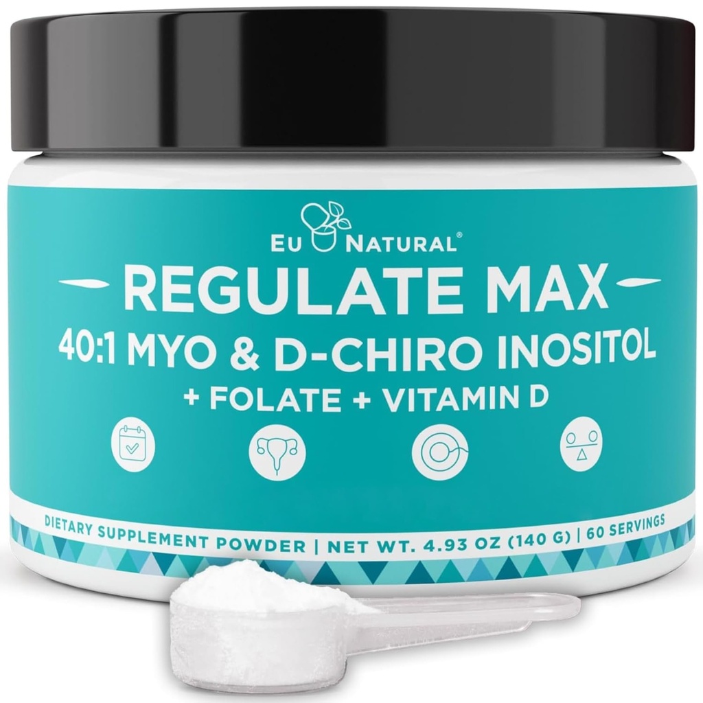 Regulate MAX Myo- Inositol & D-Chiro Inositol Powder for Women with Vitamin D & Folate PCS Nuttrationals, Hormone Balance & Fertilitas Support, Unflagranted 60