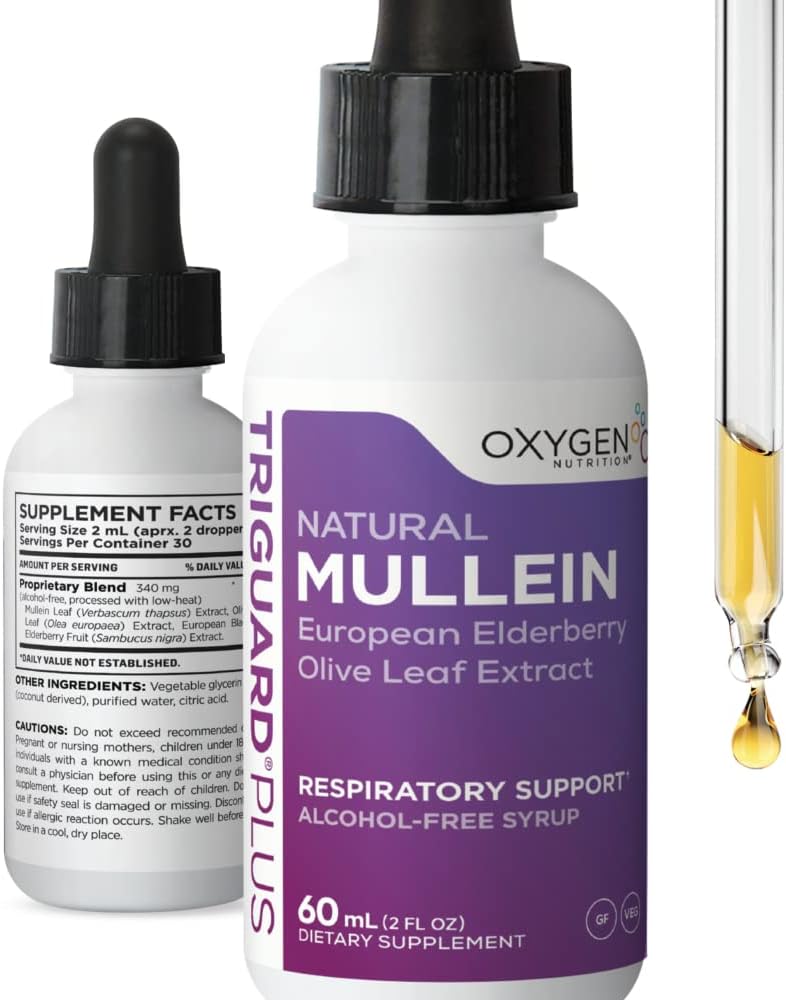 Triguard MULLEIN Plus - Mullein Extract Leaf, Ekstrak Elderberry & Olive Leaf Ekstrak oz fl 124; Pendukung Fungsi Repiratory Heally & Immune System 124; Alcohol- Free, Non-GMO, Tastes Besar, Dibuat di Amerika Serikat