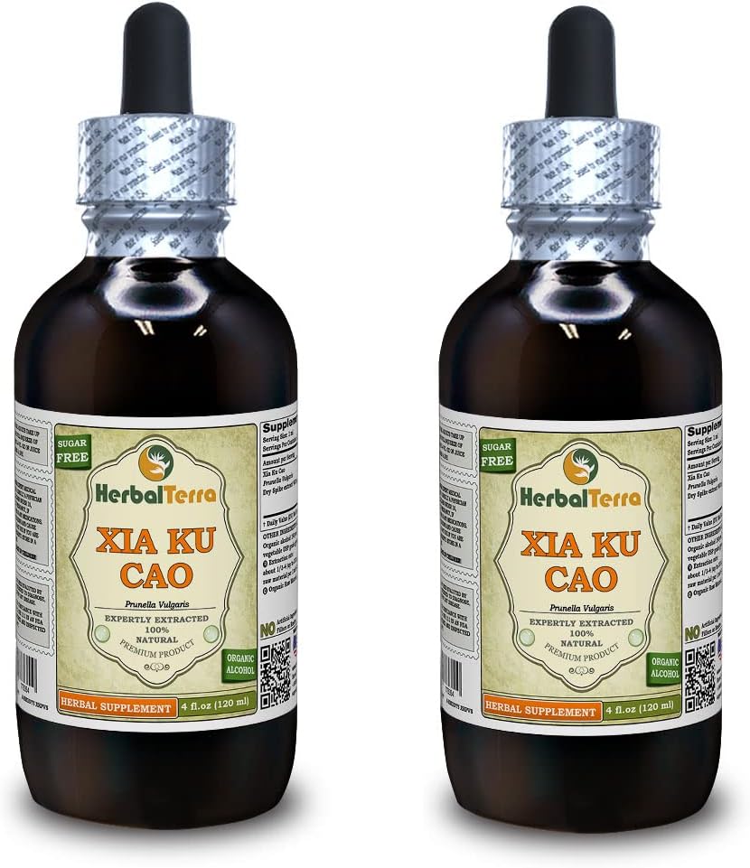Xia Ku Cao, Prunella (Prunella Vulgaris) Tincture, Organic Dried Spike Powder Extract (Nama Merek: HerbalTerra, Proughtly Made in USA) 2x4 F.oz (2x120 ml)
