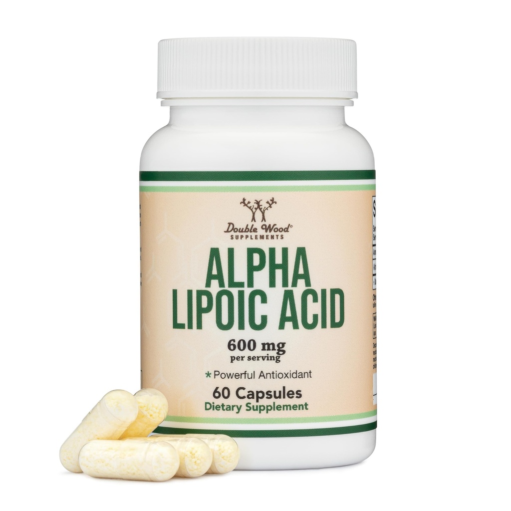 Alpha Lipoic Acid 600mg per Serving, 60 Capsules (Third Party Tested, Non-GMO, Gluten Free, Vegan Safe) VentiAntiokhimant for Neuropathy and Cardiovascular Health (ALA Suplemen) by Double Wood