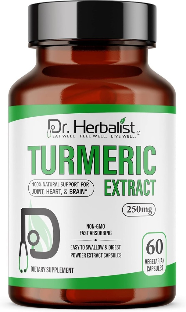 Dr HERBALIST Turmeric Curcumin Extract 250mg - 60 Vegan Capsules 124; 10: 1 Ekstruk = 2.500mg Raw Turmeric 124; Standardisasi untuk Biovavailable Curcuminids 124; Pendukung Alam