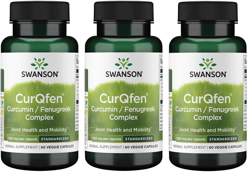 Swanson Kontrol Lepaskan Curqfen Curcumin / Furugreek Kompleks 60 Veg Capsules (3 Pack)