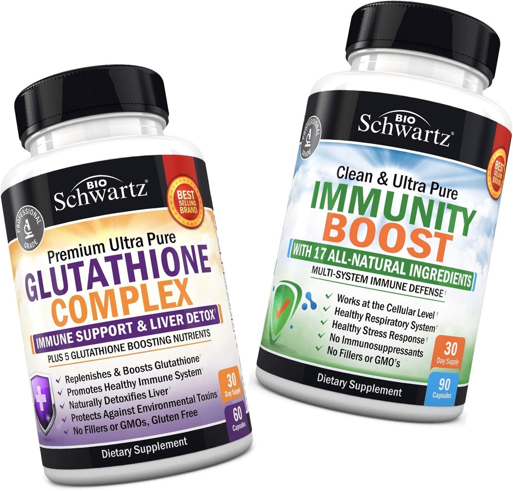 Kompleks Glutathione dengan Ekstrak Thistle Milk, Vitamin C & Quercetin + 17- in- 1 Suplemen Senjata Kedelapan dengan Elderberry C, Echinacea & Zinc - Promes Liver & Imune Dukungan