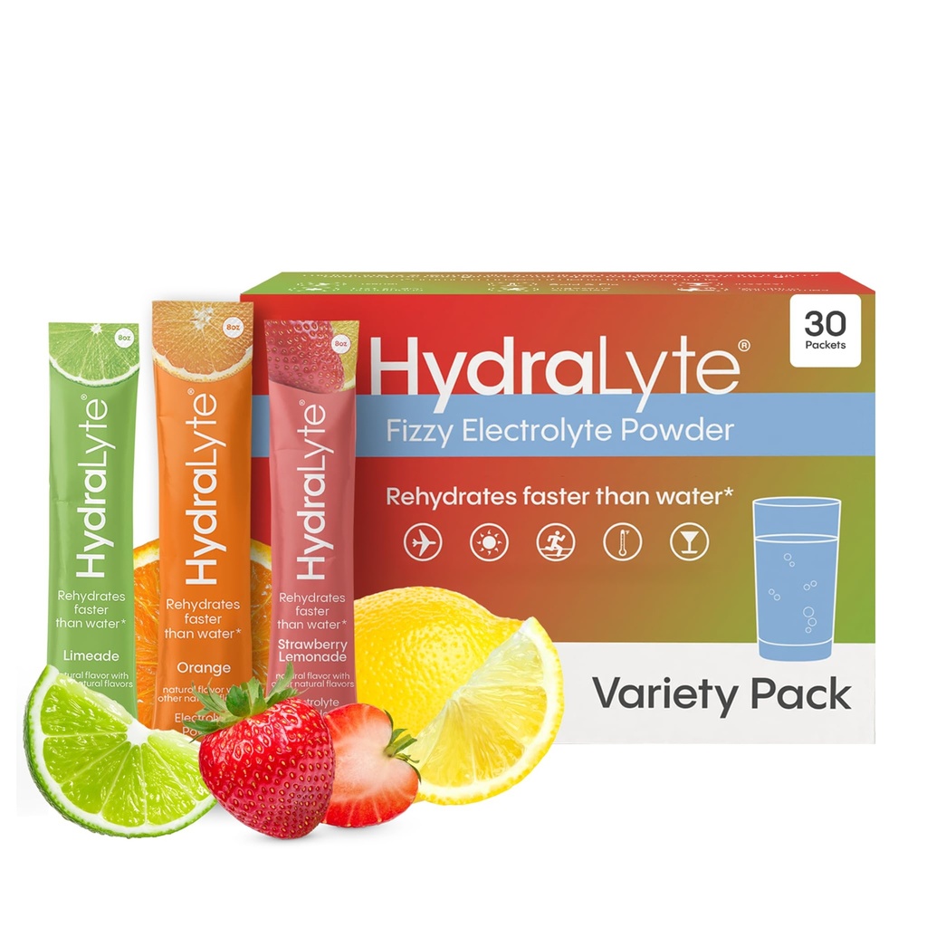 Hidralyte Low Sugar Rapid Rehydration - Ringan Sparkling Electrolyte Powder Pawkers, 8 oz Save 124; Variety Hydration Packet; Hydration for Heat, Travel, Exercise and Bachelorette Parties (30 Count)