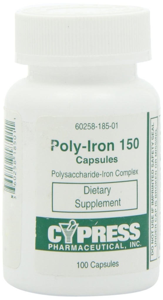 Tambahan Dieter - Poly Iron Capsules 150 mg (100 caps per botol) oleh Cypress Farmasi # 185-01 (2 Botol 100 Caps)