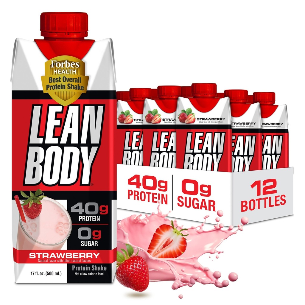 Labrada Lean Body Ready-To-Drink Strawberry Protein Shake, 40g Protein, Whey Blend, 0 Sugar, Gluten Free, 22 Vitamin & Mineces, 17 Ounce (Recyclable Carton & Lid - Paket 12) LABRADA