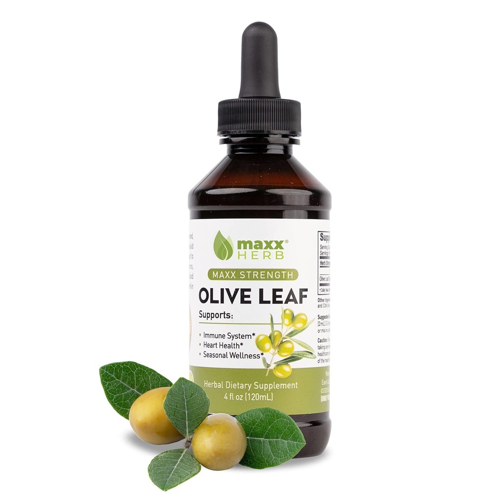 Maxx Herb Olive Leaf Extract - Max Power Oleuropein Cair Absorbs Lebih Baik dari Capsules atau Tea, untuk Dukungan Imune, Kesehatan Hati, dan Seasonal Wellness - 4 Oz Bottle (60 Servings)