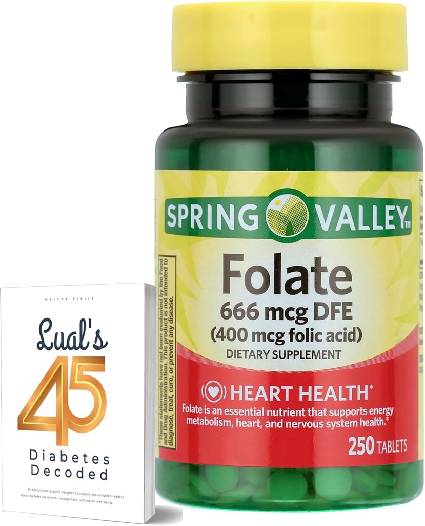 LUAL Spring Valley Membusuk 666 mcg DFE (400 mg Folic Acid) 250 CountBundle 45 Diabetes Didecoded, Folate Supplemen untuk Perempuan