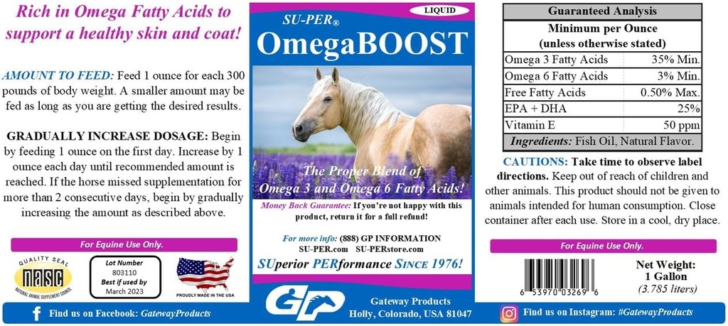 SU-PER OmegaBOOST Fish Oil for Horses - Premium Omega 3 dan Omega 6 Fatty Acids - Mendukung Skin & Coat - 1 Gallon