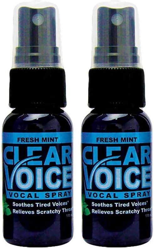 Clear Voice Oral Throat Spray Singing Ease Clarity Soothing Damsturizer Moisturief Vocal Eze Reducer Booster Treatment, Made in USA, Fresh Mint Flavor (2 Pack)