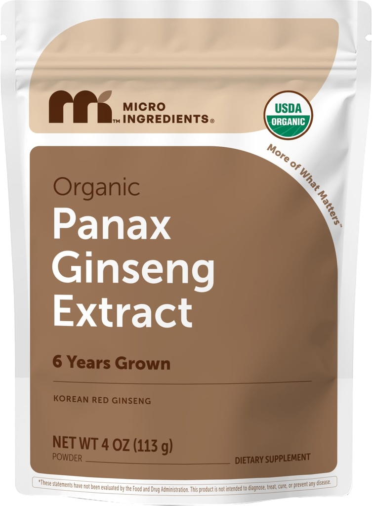 Mikro Ingredians Maksimal Kekuatan Organik Korea Ginseng Root 200: 1 Powder, 4 Ounce, Red Panax Ginseng Powder, Aktif Ginsenosides, Vegan Friendly
