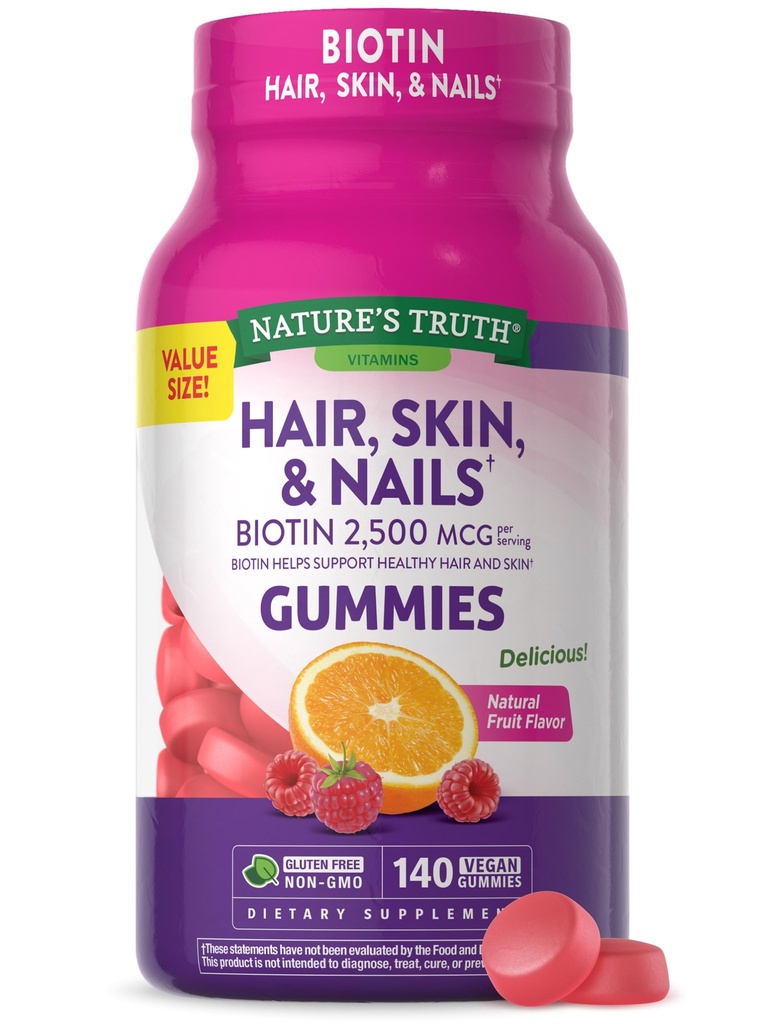 Nature 's Truth Hair, Skin, dan Nails Gummies 124; dengan Biotin 124; 140 Count Average 124; Buah Flavor 126; Vegan, Non-GMO dan Gluten Vitamin Gratis untuk Pria dan Perempuan
