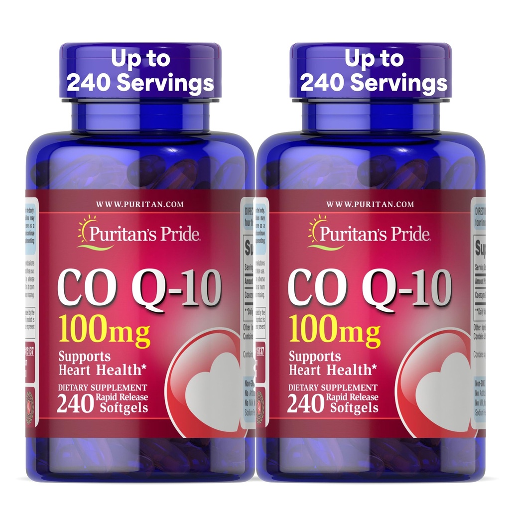Koenzim Kebanggaan Puritan CoQ10 100mg, Tambahan Dietary untuk Kesehatan Jantung, Tekanan Darah, Oral Gum Kesehatan, dan Dukungan Penuaan Sehat, 240 Rapid Lepaskan Softgels, 2- Pack