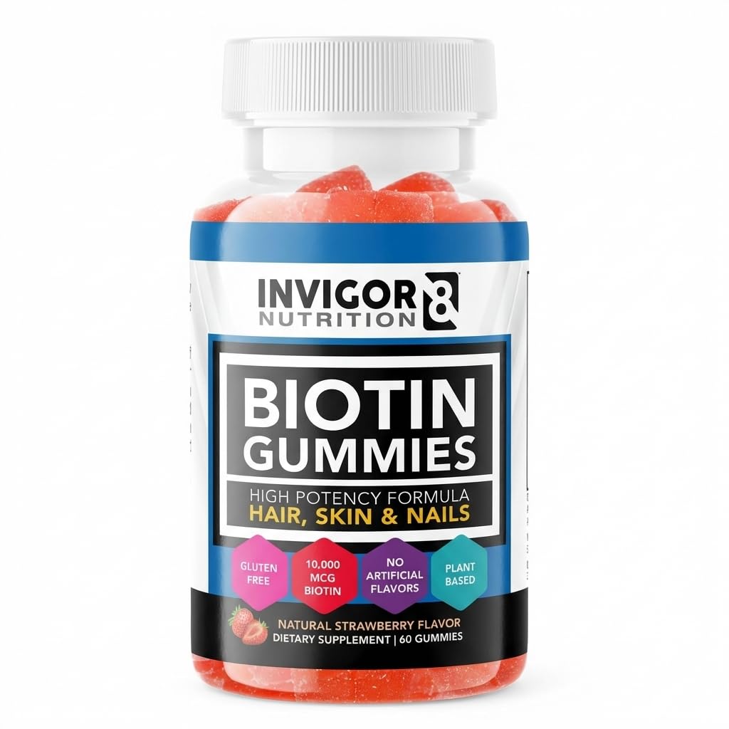 INVIGOR8 Biotin Gummies 1000mcg 124; Hair Skin Nails Vitamin Supplemen Pria & Anak-Anak 5000mcg x2 124; Vegan Kosher Halal 124; Strawberry Flavor 124; 60