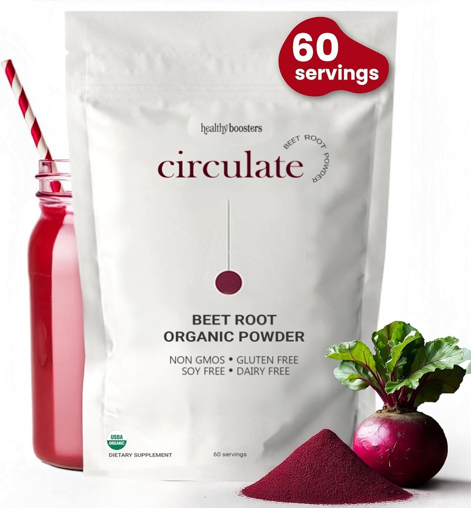 Root Powder Organik Beet - California Tumbuh, 100% USDA Tersertifikasi Organik - Nitric Oxide Boost, Vegan Superfood for Heart Health Men & Women, Tekanan Darah & Energy, Non-GMO (60 Servings)