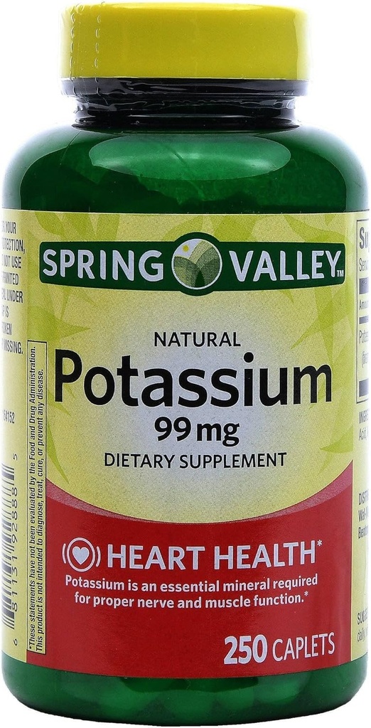 Potasium Spring Valley 99 mg dari Potasium Gluconate 595 mg (250 Cacah)