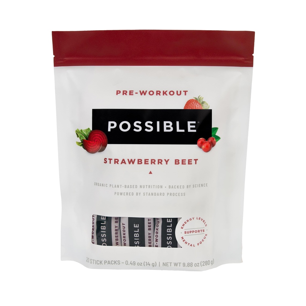 Beet Pre- Workout - Strawberry Beet Flavor - Individually Wrapped Servings - Berisi B-Vitamin dan Green Tea Caffeine Extract - Sumber Nitrates - 1 Bag, 20 Stick Packs