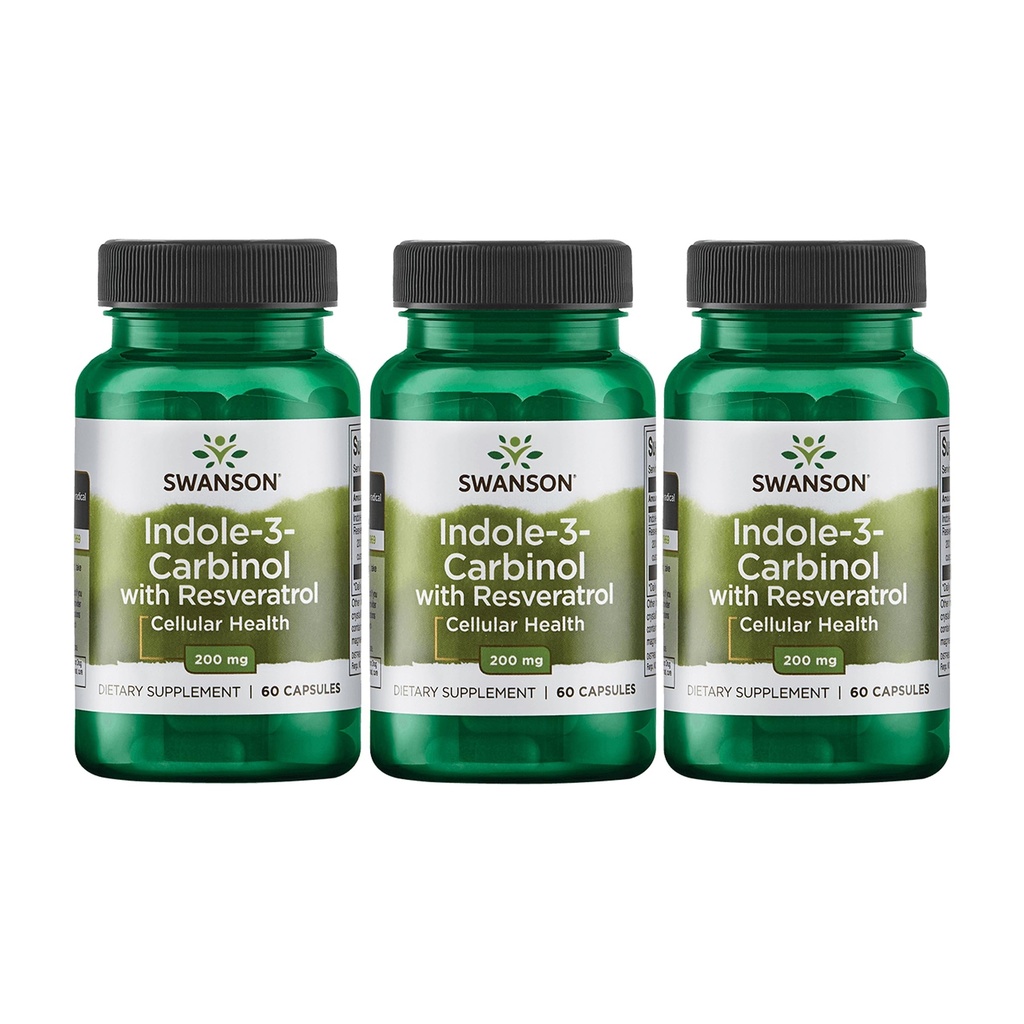 Swanson Indole- 3-Carbinol dengan Resveratrol - I3C Tambahan Perlindungan Sel - Suplemen Alam untuk membantu Mempertahankan Hormone Sehat - (60 Capsules, 200mg Masing-masing) (3 Pack)