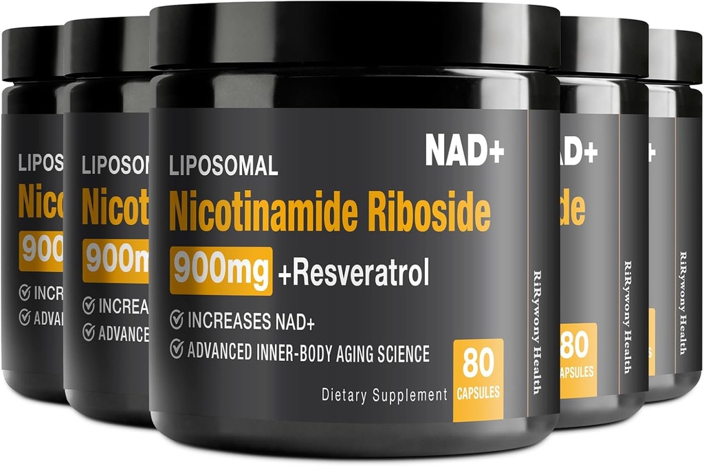 Tambahan NAD - NAD + dengan Nicotinamide Riboside (NR) dan Resveratrol Quercetin 900mg NaD Organik Murni Plus untuk Cellular Reparts Heally Aging Brain Fungsi, 80 Capsules (Paket 5)