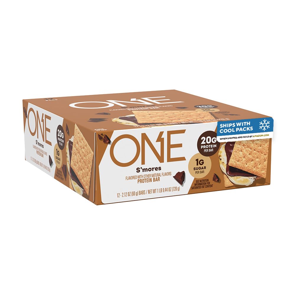One Protein Bars, Smores, Gluten Free dengan 20g Protein dan 1g Sugar, Staples Pantry, 2.12 oz (12 Count), Packing May Vary
