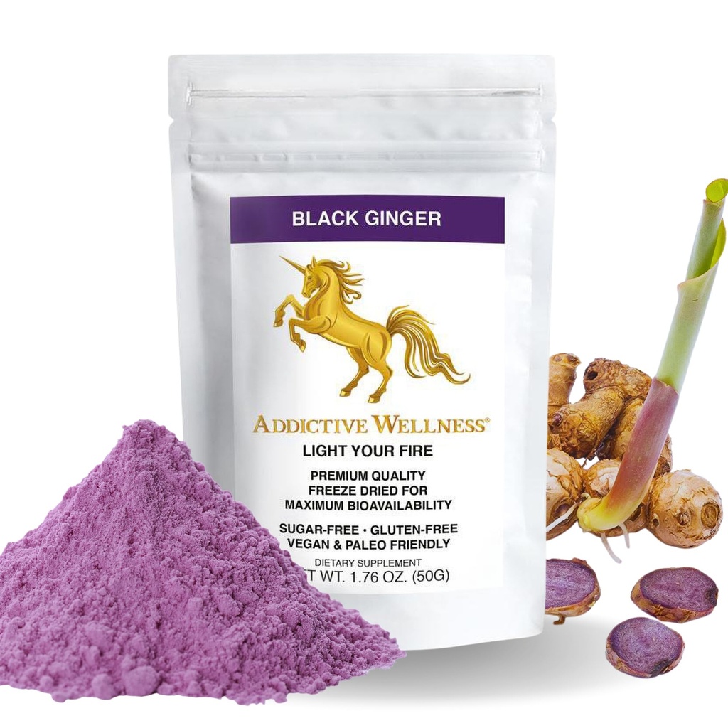 Addictive Wellness Thai Black Ginger for Men, Thai Ginger Suplemen untuk Mendukung Energi Metabolisme, Endurance & Performance, Bekukan Bubuk Hitam Ginger, 50 Grams (1.76 Ounce), Vegan & Paleo