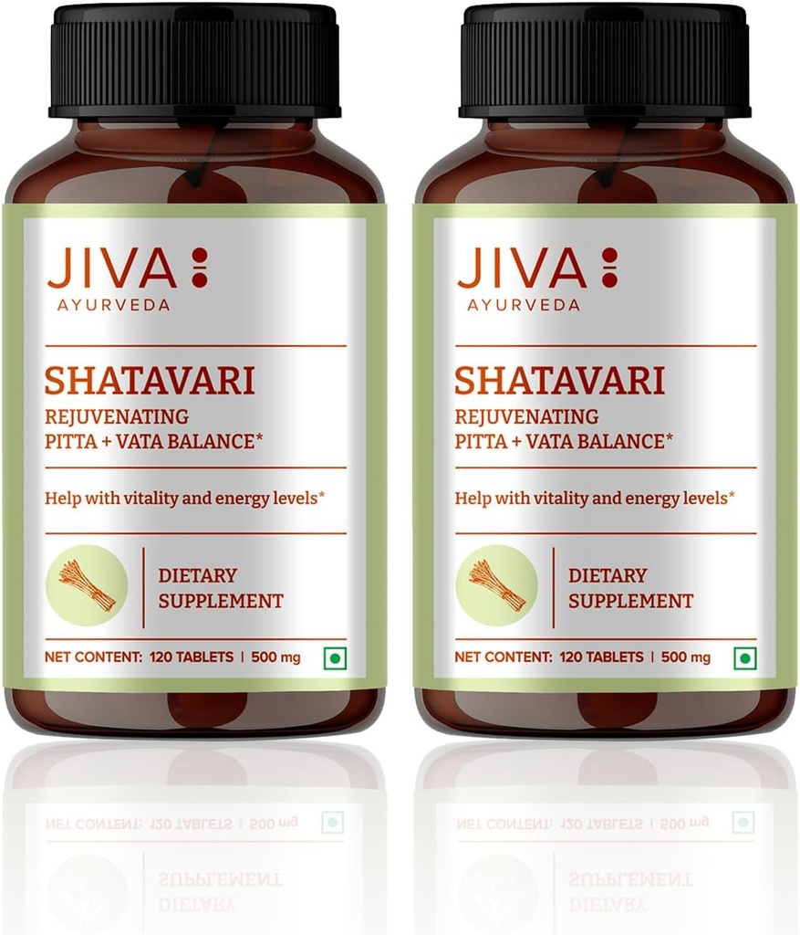 JIVA Shatavari Tablet 500mg 124; Ayurvedic Suplemen untuk Pria & Perempuan - 120 Tablet (Paket 2)