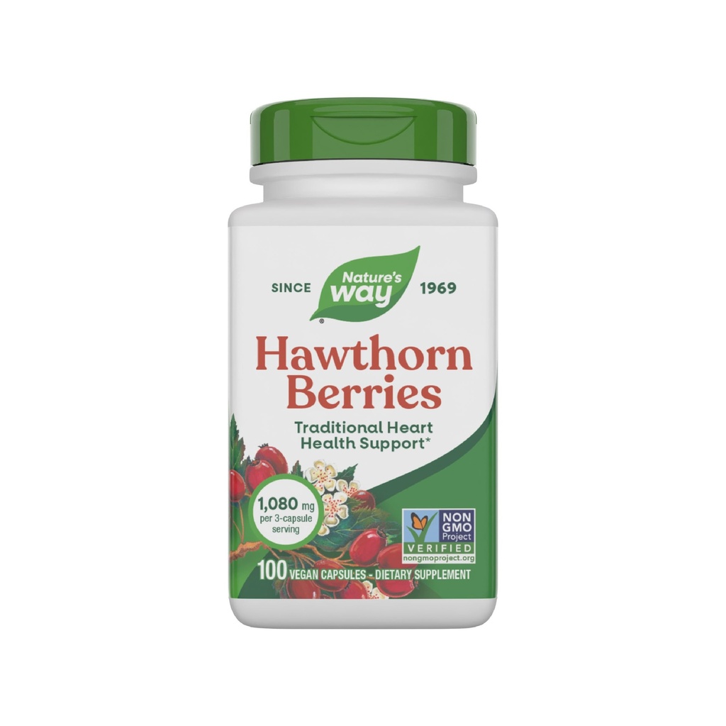 Nature 's Way Herbal Hawthorn berry, Tradisional Heart Health Support *, 100 Vegan Capsules (Packaging May Wary)