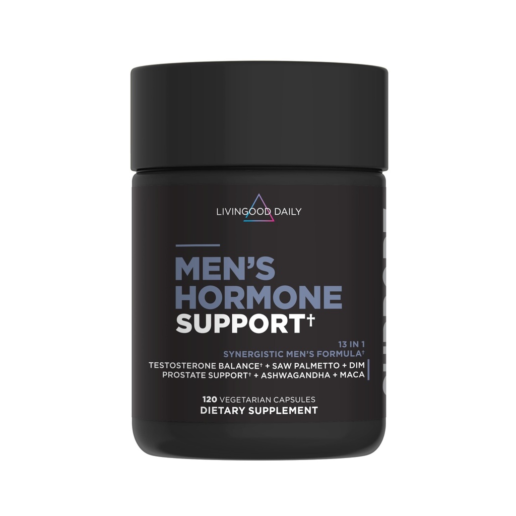 Livingood Daily Men 's Hormone Supplement for Vitality & Saldo, 14 in-1 Testosterone Booster for Men with Ashwagandha, Maca, DIM, Zinc, Saw Palmetto, Vitamin B12 & More, Vegan, 120 Capsules