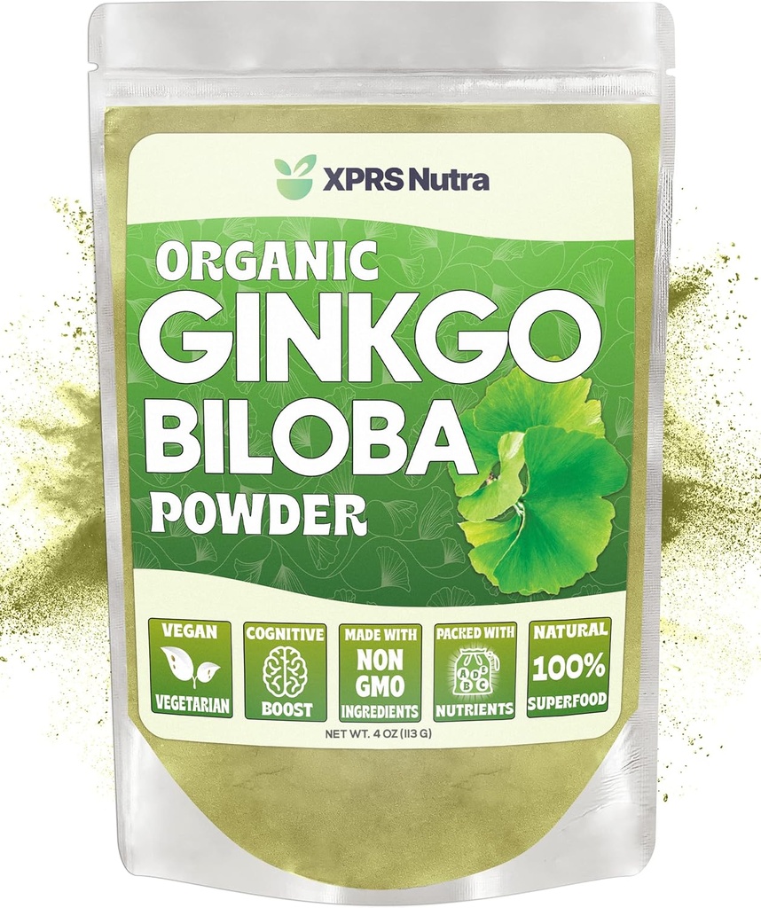 XPRS Nutra Organik Ginkgo Biloba Powder - Gingko Bilosa Suplemen untuk Kognition - Vegan Friendly Ginkoba Biloba Organik - kekebalan Boosting Ginkgo Biloba Powder (4 oz)
