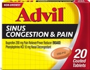 Advil Sinus Contrable and Pain, Sinus Relief Medicine, Suin Reliever and Fever Reducer with Ibuprofen and Phenylephrine HCI - 20 Coated Tablets