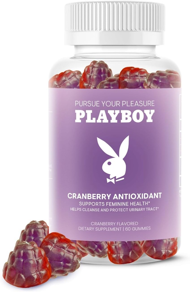 Playboy - Feminin Health Cranberry Antioksidant Gummies for Women (60 Count - Cranberry) Antioksidant Rich to Cleanse & Protect Urinary Tract Health, Vaginal Odor dan Ph Saldo - Non GMO, Vegan Gummy