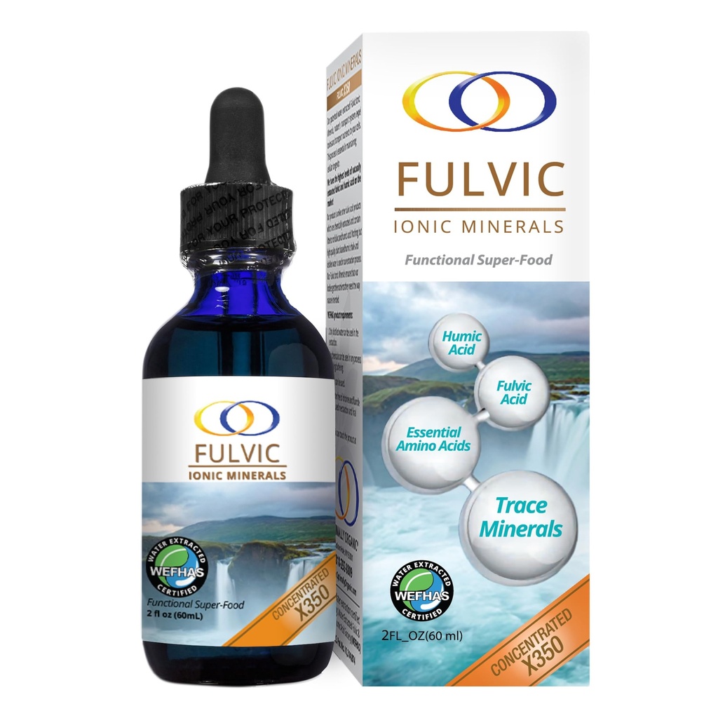 Air Organik Optis Diekstrak Fulvic Mineces Ionic X350 - Acid BioActive Fulvic, Humic Acid, Trace Mineral, Electrolite Amino Accids - 8 + Month Suppply!