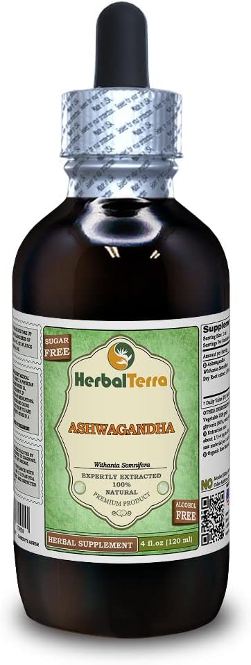 Ashwagandha (Withania Somnifera) Glycerite, Root Dry- Free Liquid Extract (Nama cair: HerbalTerra, Proughtly Made in USA) 4 f.oz (120 ml)