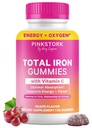 Gugus Besi Prenatal Merah Muda untuk Perempuan - 20 mg dengan Vitamin C - Grape Disable for Deficiency, Energy, & Blood Builder - 60 Gummy Chews
