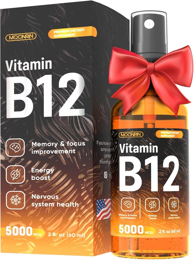 B12 Liquid Spray - Vitamin B12 Drops for Energy and Nerve Fungsi - Dukung Otak, Memory, Mood, Immune System with B12 Sublingaal Vitamin - Maximum Power Vegan B12 Tambahan - 2 Fl Oz