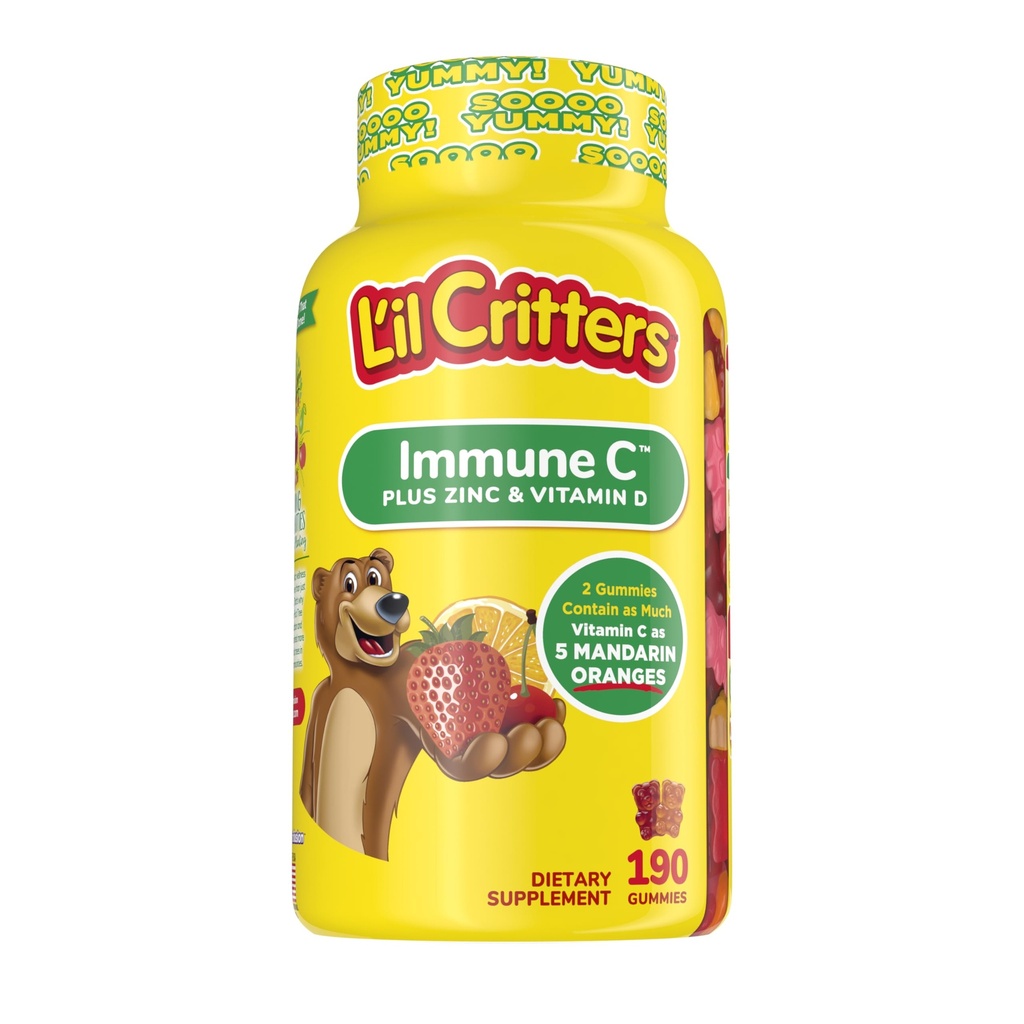L 'il Critters Kids Immune C Gummy Supplemen dengan Vitamin C, Zinc dan Vitamin D3 untuk Dukungan Imune, 190 ct (95- 190 pasokan hari), 4 lezat rasa dari Nomor Satu Gummy Vitamin Brand