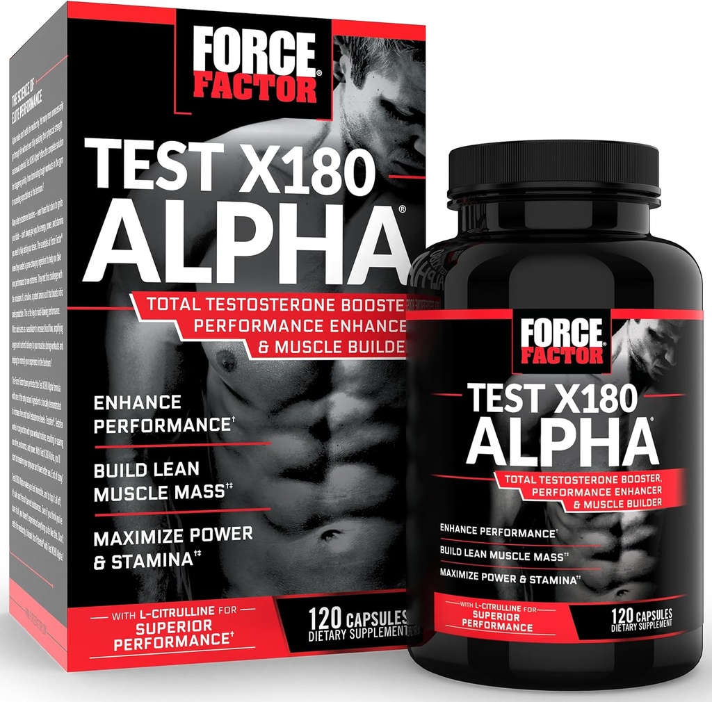 Force Factor Testosterone Booster X180 Alpha untuk Pria, Suplemen Testosterone dengan PatenderFenugreek & L-Citrulline untuk Muscle Lean Proviar, Kekuatan, Energi, Kekuatan & Performance, 120 Katup