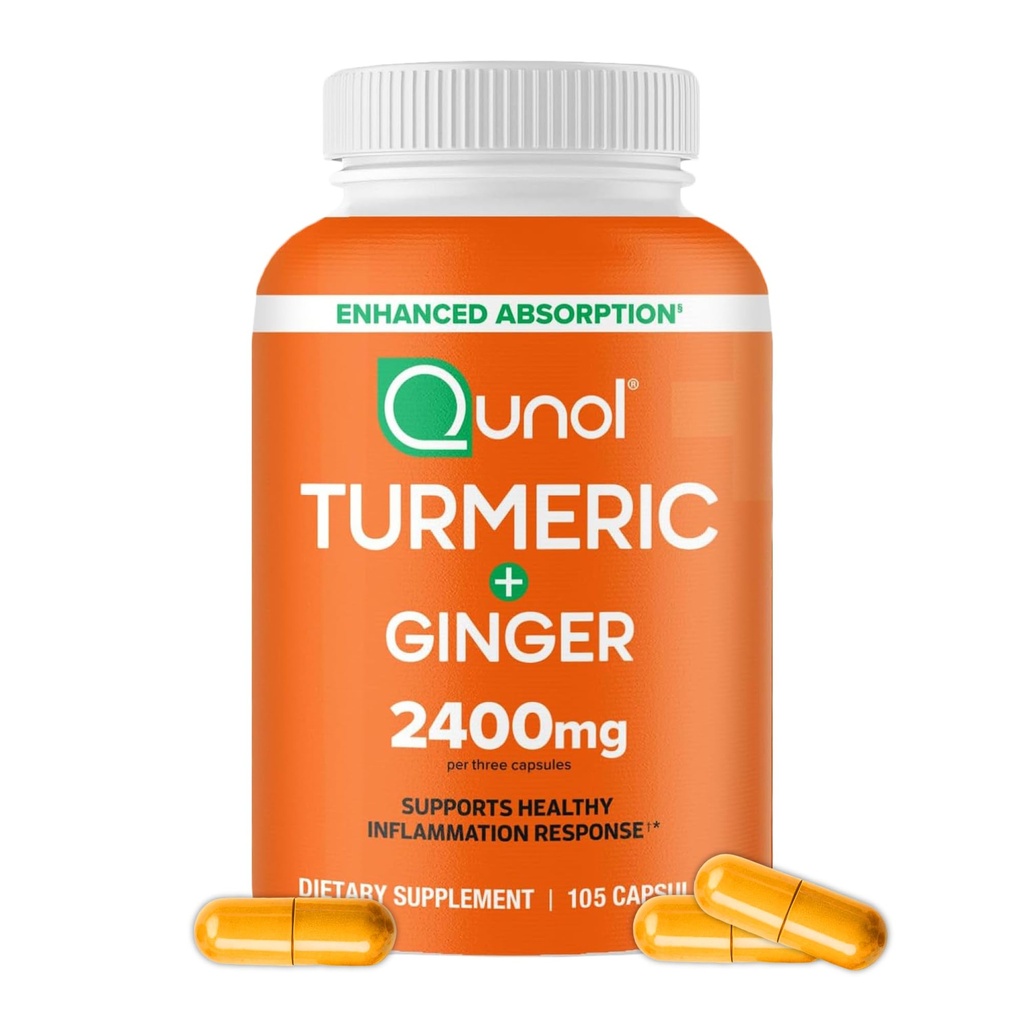 Quhol Turmeric Curcumin dengan Black Pepper & Ginger, 2400mg Turmeric Extract dengan 95% Curcuminoid, Suplemen Kekuatan Ekstra, Kepadatan Absorpsi, Tambahan Dukungan Gabungan, Cacah 105
