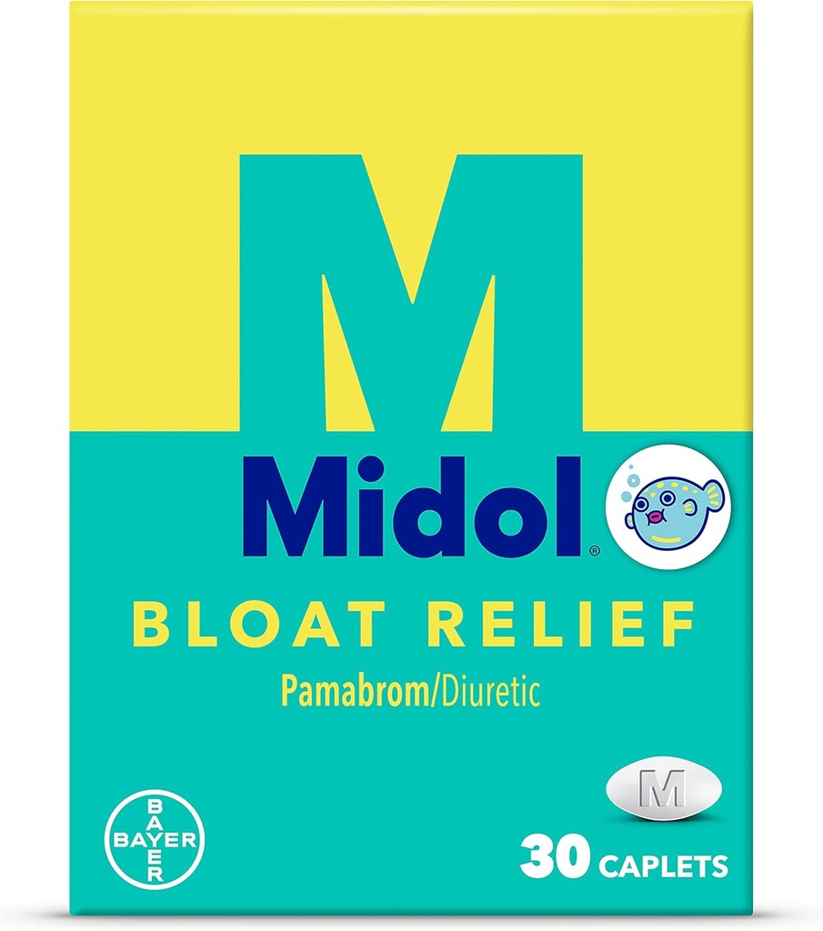 Midol Bloat Relief, Caplets with Papabrom, 30 Count