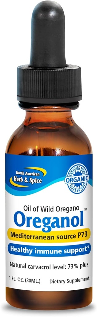 NORTH AMERICAN HERB & SPICE Oreganol - 1 fl oz, Paket 2 - Tidak diproses, Wild, Organic Oregano Oil - Mediterania Sumber P73 - NON-GMO - 864 Total Servings