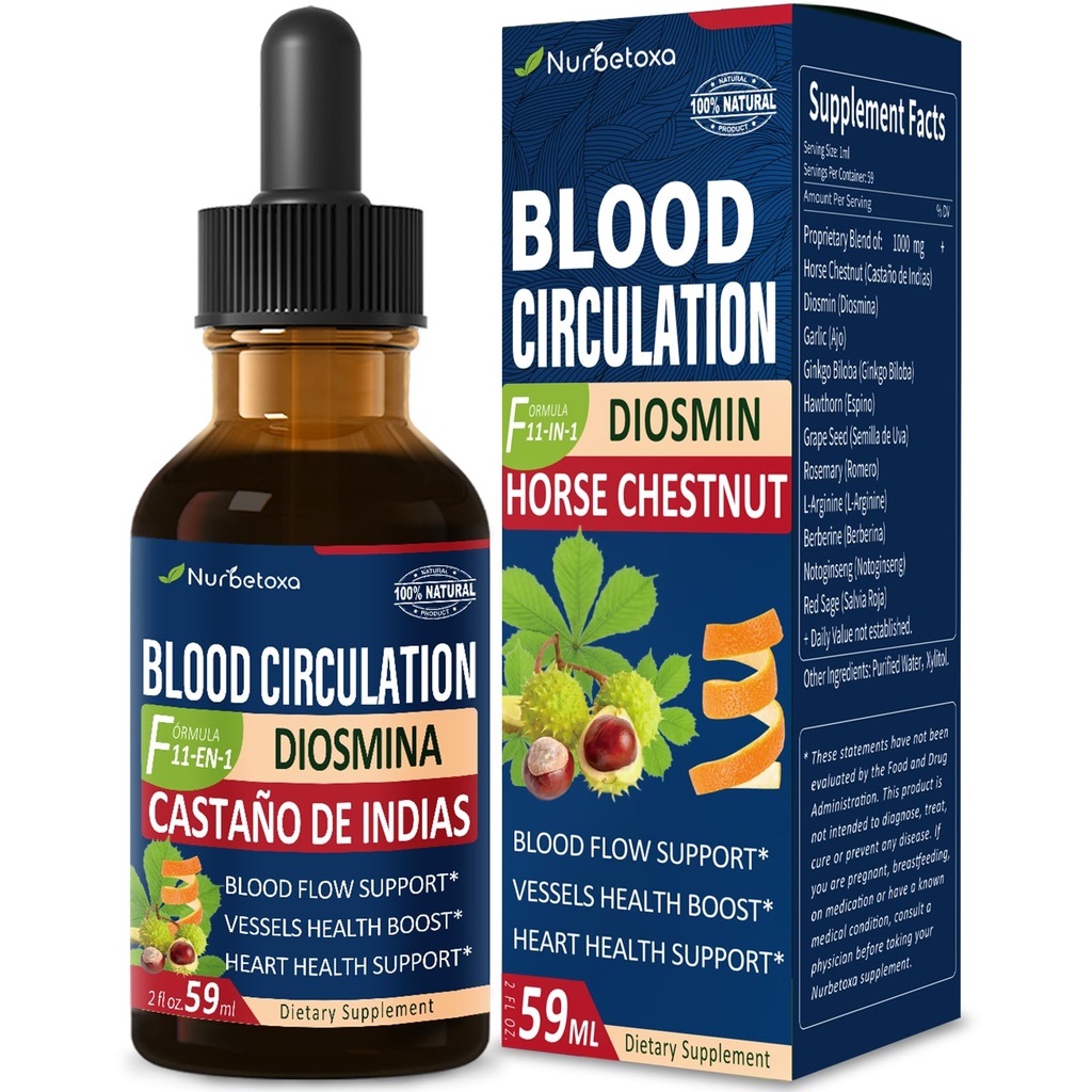Sirkulasi Darah Kuda Chestnut Extract Liquid Drops, Castano de Indias y Diosmina para la Circulacion y Varices, Nitric Oxide Suplemen Darah, Tekanan & Heart Health.2 oz