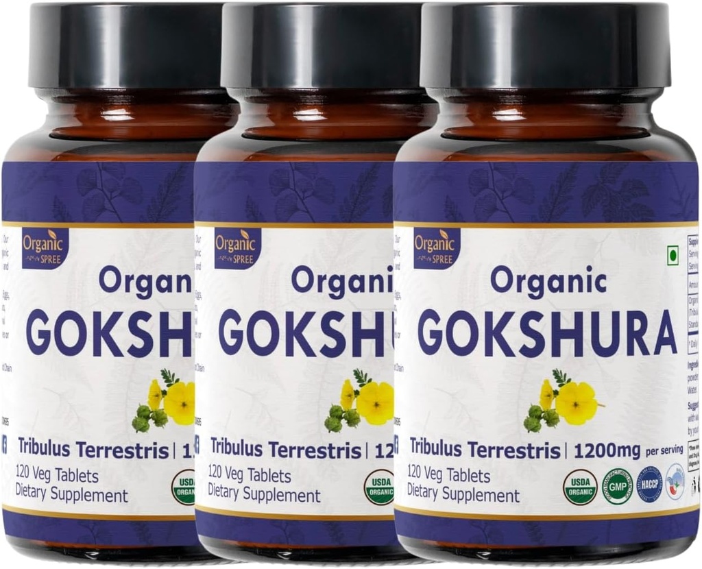 Gokshura 120 Tablets 126; Tribulus Terrestris (Gokshura) 124; USDA Organik Disertifikasi Aisa 124; Mendukung Kebal dan Kekuatan 124; Organik dan Alami 120tab - Paket 3