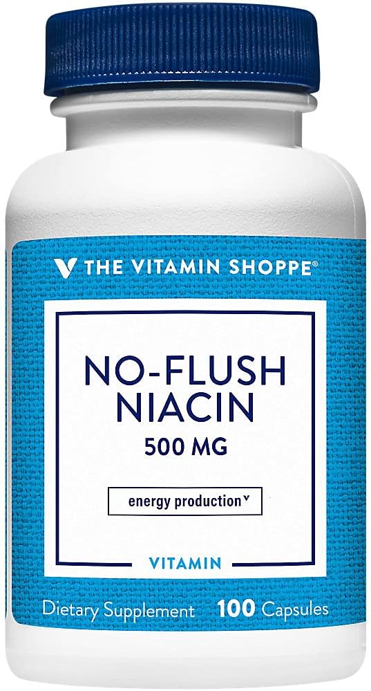 The Vitamin Shoppe No Flush Niacin 500MG, Support Cholesterol Levels Already Within The Normal Range, Dupport Metabolisme & Energy Produksi, Once Daily (100 Capsules)
