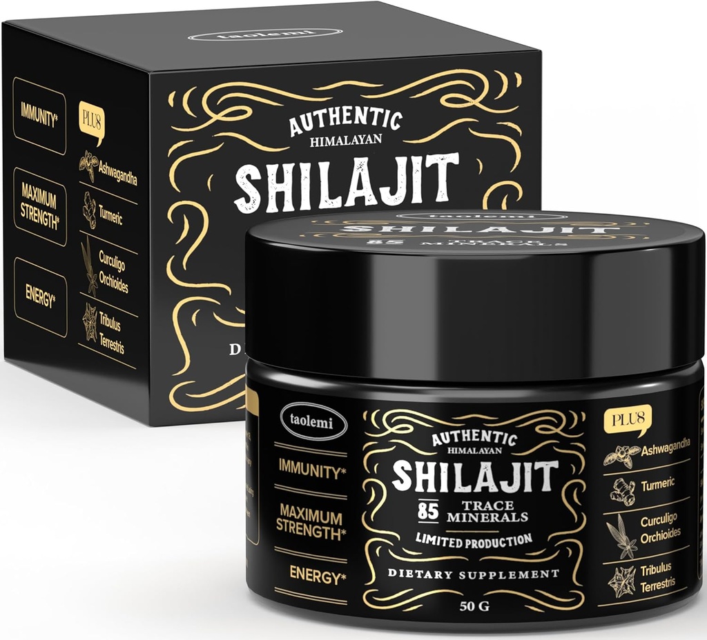 Shilajit Pure Himalaya Organic, Taolemi 50g Jar Natural Shilajit Resin for Men & Women, 85 + Trace Minecer & Fulvic Acid, Extract Himalaya Murni, Natural Energy and Vitalitas Enhancer, 800MG, 62,5 Ser