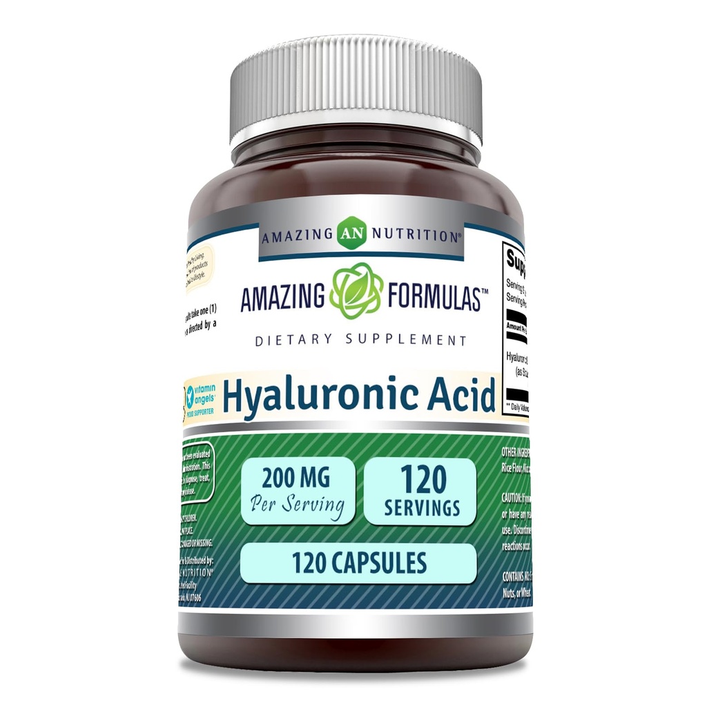 Amazing Formulas Hyaluronic Acid Supplement: 124; 200 Mg Per Serving 14; 120 Capsules 14; Non-GMO 124; Gluten Free 124; Dibuat di USA