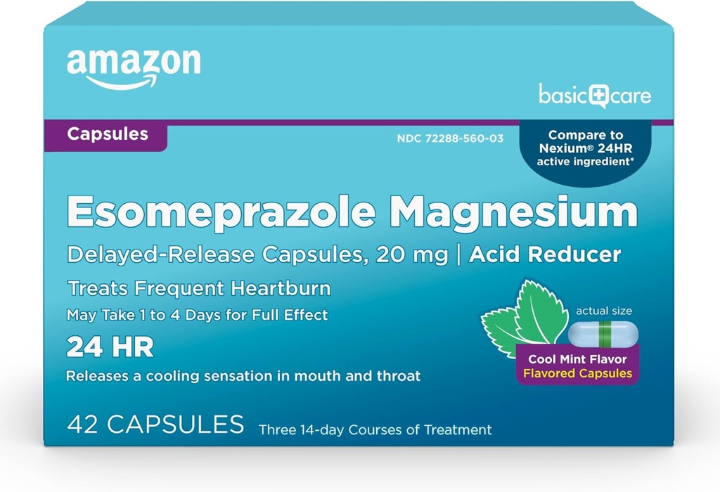 Perawatan Dasar Esomeprazole Magnesium Delayed- Rilis Capsules 20 mg, Acid Reducer, Cool Mint, 42 Count (3 Packs of 14)