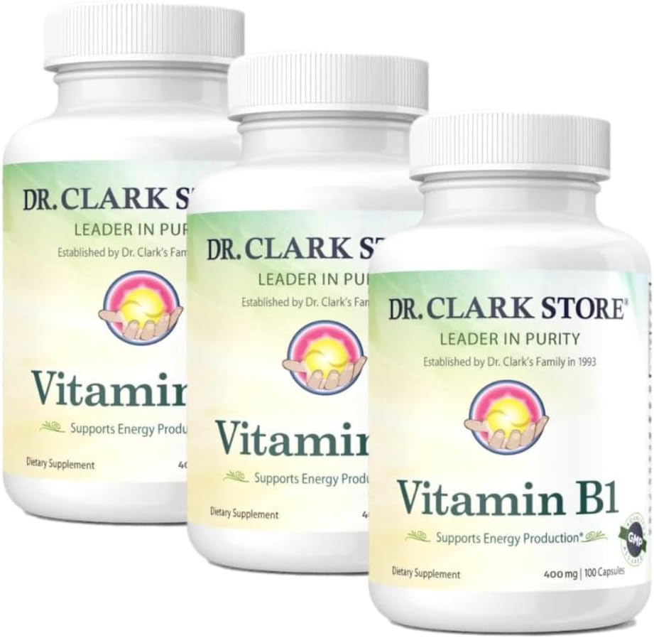 Peralatan Dr. Clark Store Vitamin B1 Thiamine 500mg -Thiamine B1 Suplemen untuk Sistem Gugup Kesehatan & Energi Metabolisme, Gluten- Bebas, Dairy Free - 100 Gelatin Capsules 3Pack
