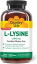 Negara Hidup L- Lysine 1000mg dengan B-6, Mendukung Kesehatan Imune, Promotes Collagen Renewal di Lips dan Mouth, 250- Count, Disahkan Gluten Bebas, Sertifikasi Vegan